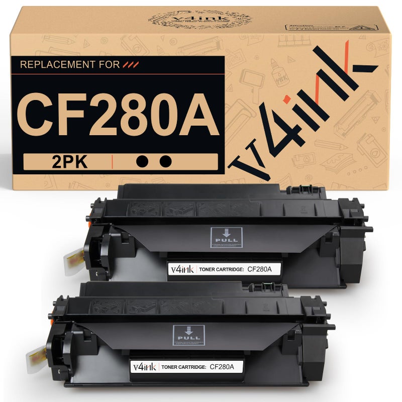 v4ink 2PK Compatible CF280A Toner Cartridge Replacement for HP 80A Toner Cartridge Black Ink for HP Pro 400 M401N M401DN M401DNE M401DW, HP MFP M425DN M425DW Printer - Image 1